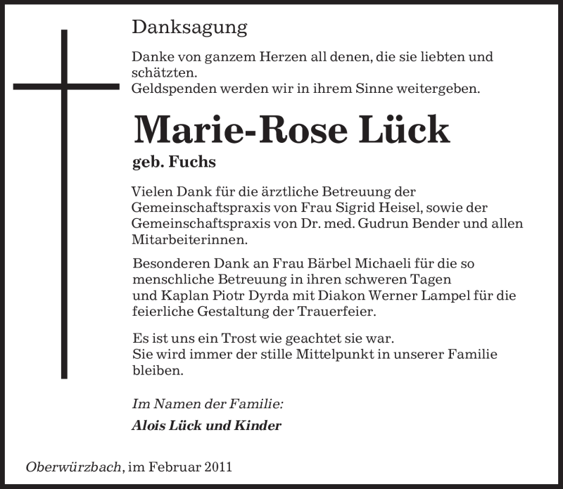 Traueranzeigen von Marie Rose Lück Saarbruecker Zeitung Trauer de