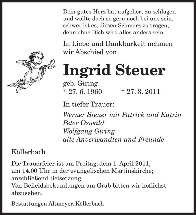 Traueranzeigen Von Ingrid Steuer Saarbruecker Zeitung Trauer De