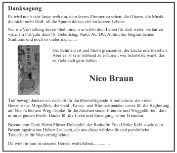 Traueranzeige von Nico Braun von saarbruecker_zeitung