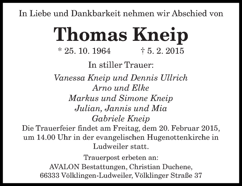  Traueranzeige für Thomas Kneip vom 14.02.2015 aus saarbruecker_zeitung