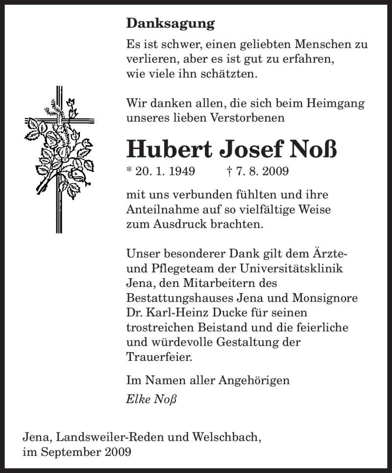 Traueranzeigen Von Hubert Josef No Saarbruecker Zeitung Trauer De