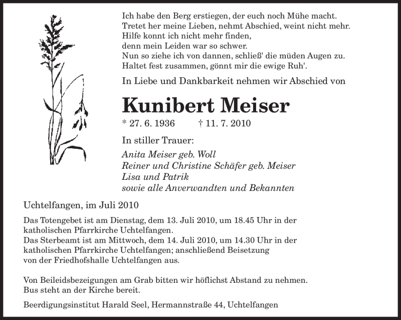 Traueranzeigen Von Kunibert Meiser Saarbruecker Zeitung Trauer De