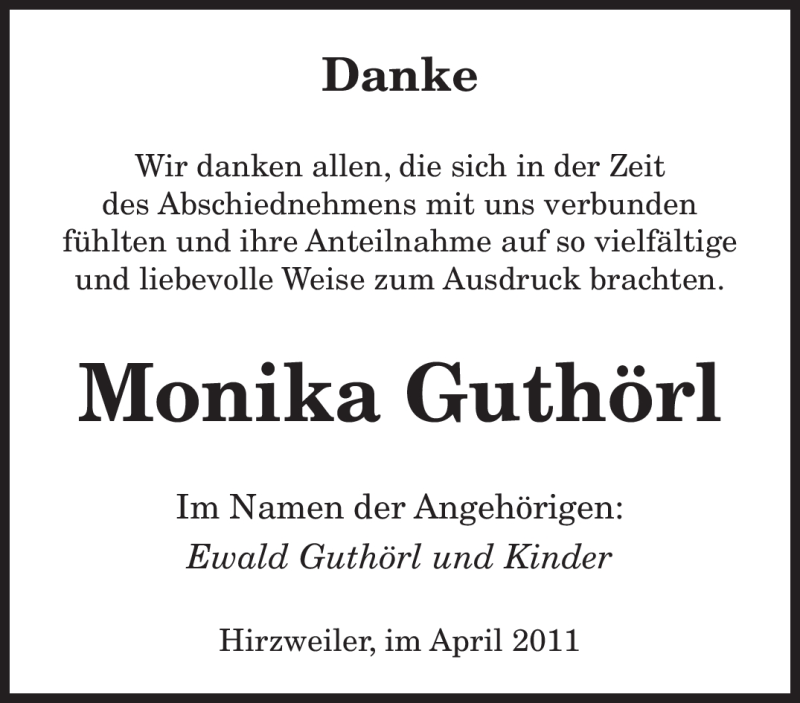 Traueranzeigen von Monika Guthörl Saarbruecker Zeitung Trauer de