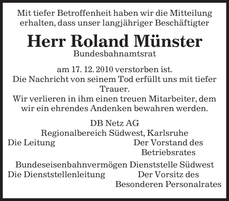 Traueranzeigen Von Roland M Nster Saarbruecker Zeitung Trauer De