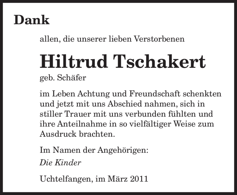 Traueranzeigen Von Hiltrud Tschakert Saarbruecker Zeitung Trauer De