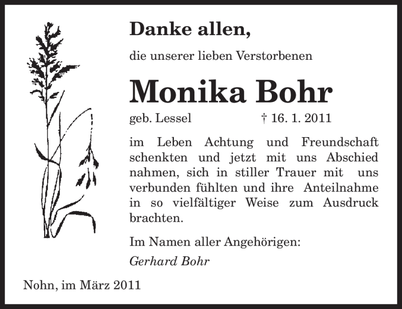 Traueranzeigen Von Monika Bohr Saarbruecker Zeitung Trauer De