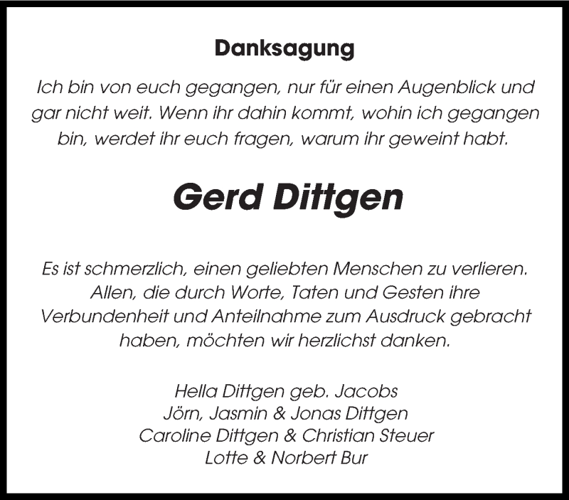 Traueranzeigen Von Gerd Dittgen Saarbruecker Zeitung Trauer De