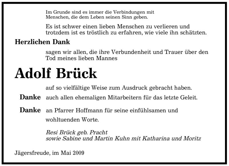 Traueranzeigen von Adolf Brück Saarbruecker Zeitung Trauer de