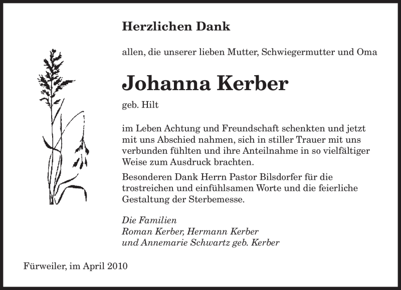 Traueranzeigen Von Johanna Kerber Saarbruecker Zeitung Trauer De