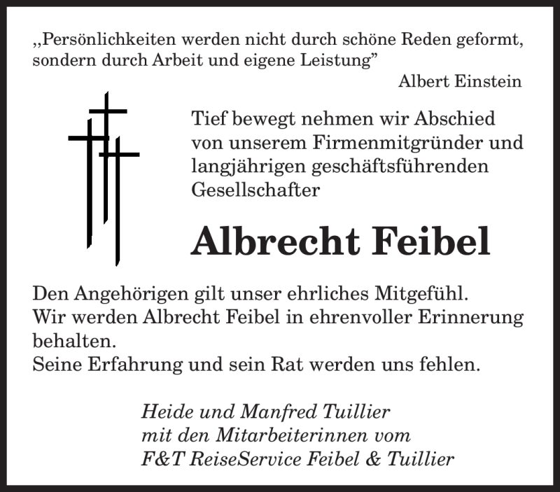 Traueranzeigen Von Albrecht Feibel Saarbruecker Zeitung Trauer De