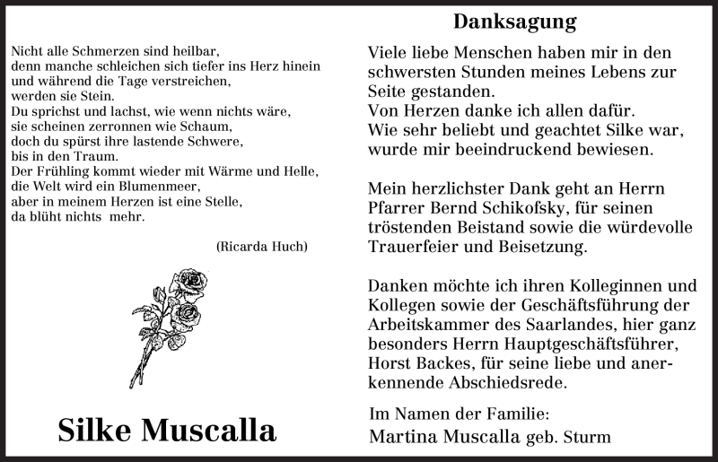  Traueranzeige für Silke Muscalla vom 08.10.2011 aus SAARBRÜCKER ZEITUNG