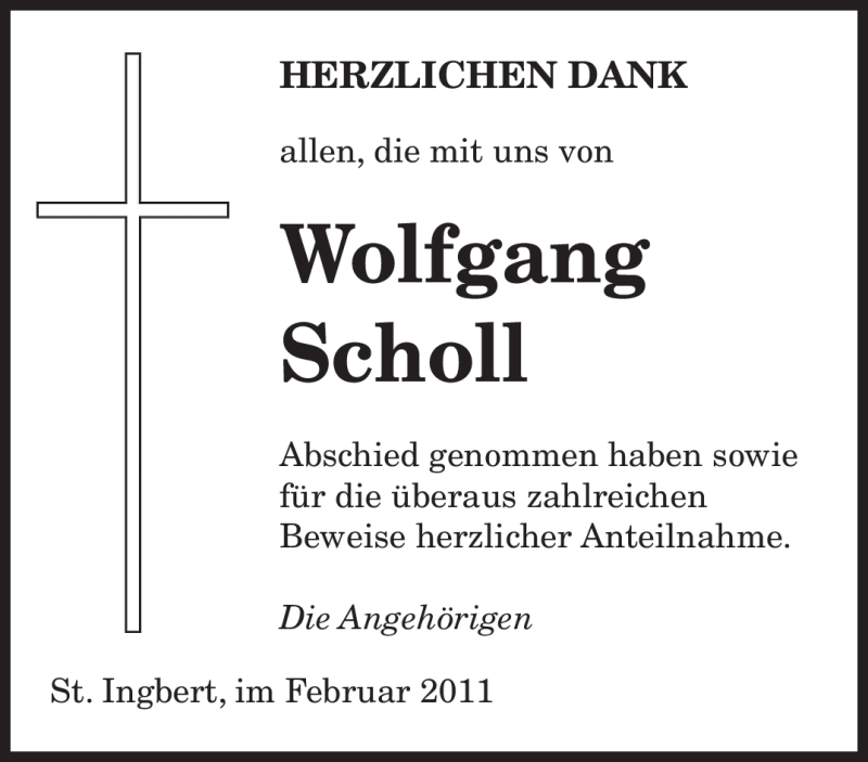 Traueranzeigen Von Wolfgang Scholl Saarbruecker Zeitung Trauer De