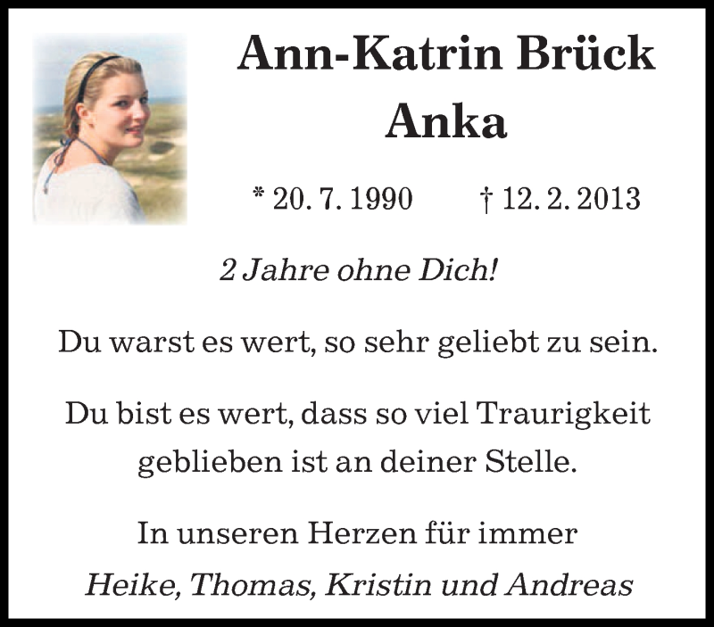  Traueranzeige für Ann-Katrin Brück vom 12.02.2015 aus saarbruecker_zeitung