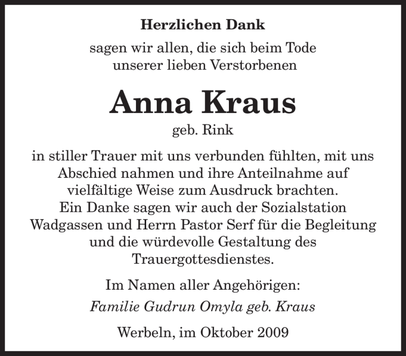 Traueranzeigen Von Anna Kraus Saarbruecker Zeitung Trauer De