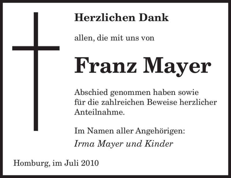 Traueranzeigen Von Franz Mayer Saarbruecker Zeitung Trauer De