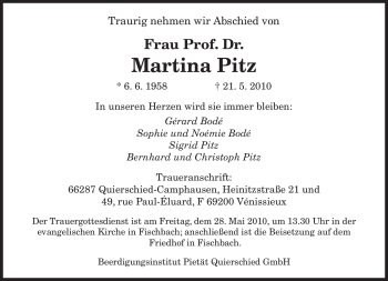 Traueranzeigen Von Martina Pitz Saarbruecker Zeitung Trauer De