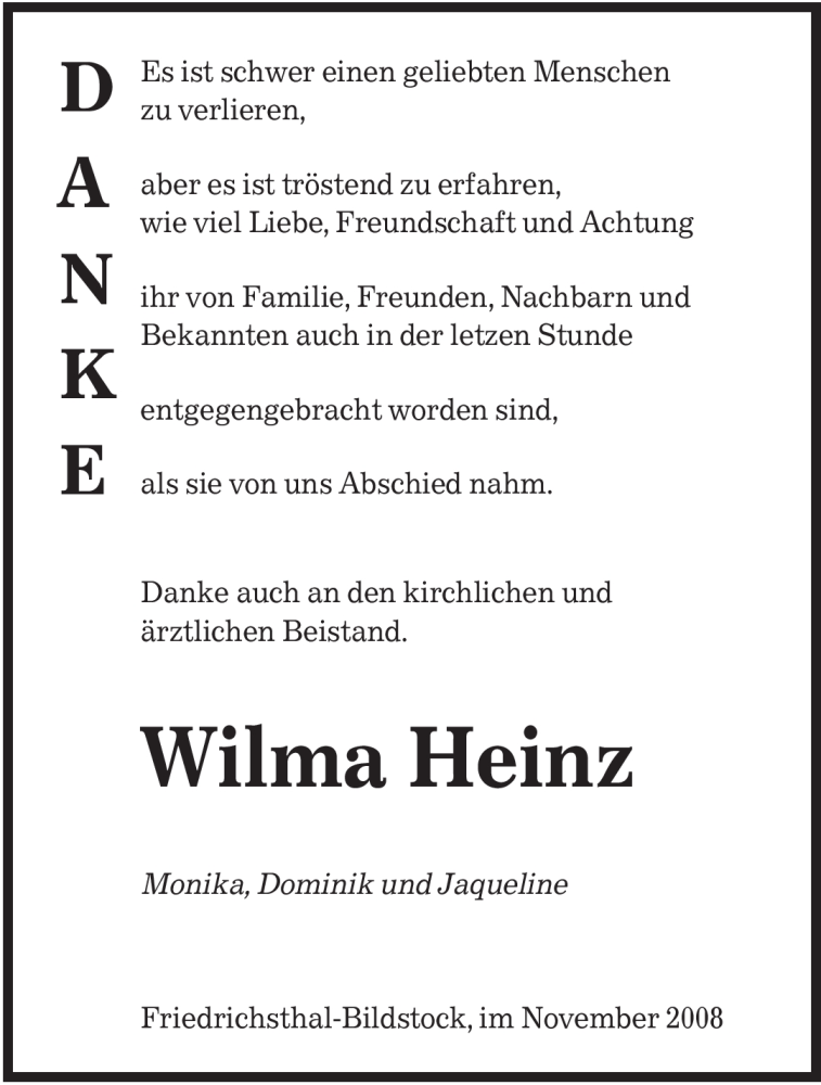 Traueranzeigen Von Wilma Heinz Saarbruecker Zeitung Trauer De