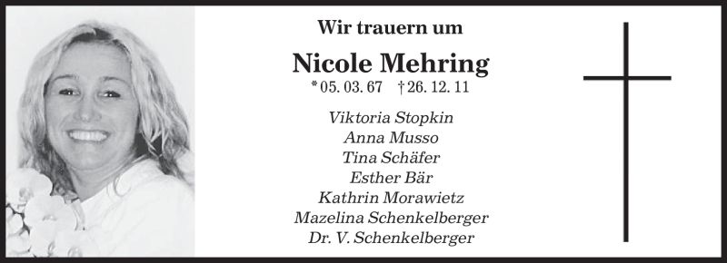  Traueranzeige für Nicole Mehring vom 04.01.2012 aus SAARBRÜCKER ZEITUNG