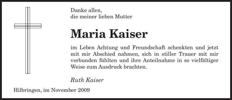 Traueranzeigen Von Maria Kaiser Saarbruecker Zeitung Trauer De