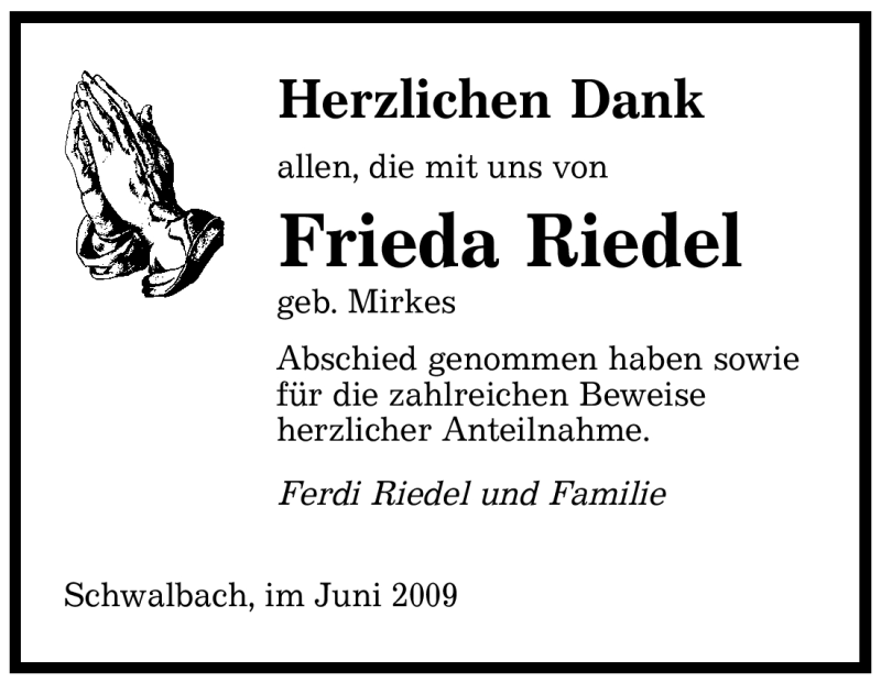 Traueranzeigen Von Frieda Riedel Saarbruecker Zeitung Trauer De