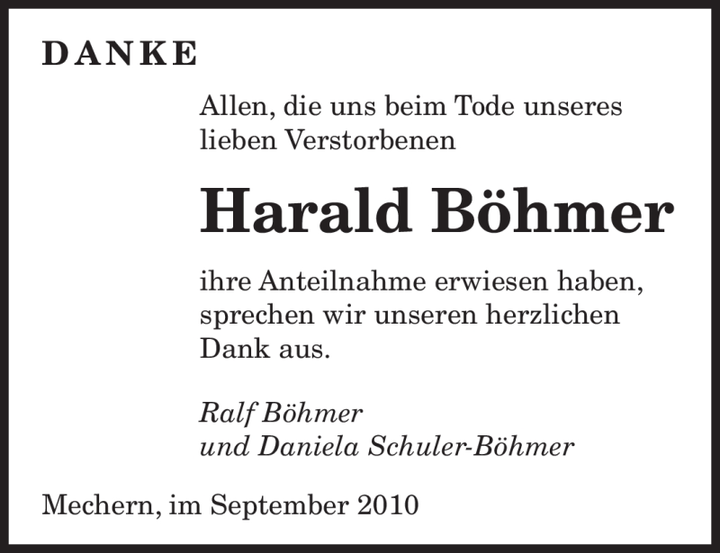 Traueranzeigen Von Harald B Hmer Saarbruecker Zeitung Trauer De