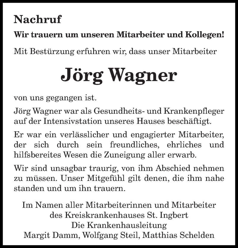  Traueranzeige für Jörg Wagner vom 14.04.2015 aus saarbruecker_zeitung