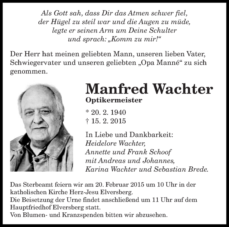  Traueranzeige für Manfred Wachter vom 18.02.2015 aus saarbruecker_zeitung