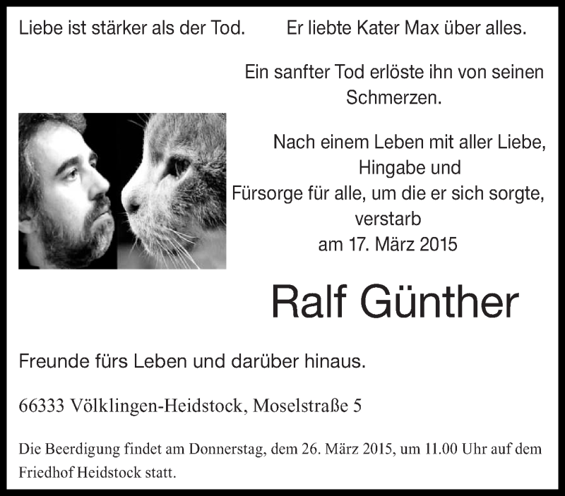  Traueranzeige für Ralf Günther vom 25.03.2015 aus saarbruecker_zeitung