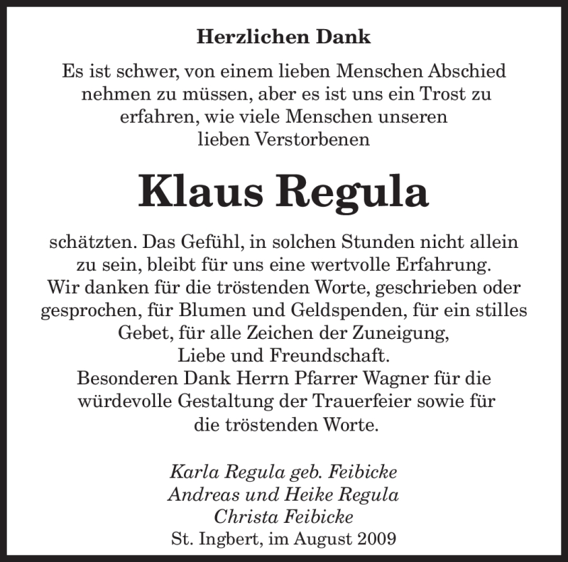 Traueranzeigen Von Klaus Regula Saarbruecker Zeitung Trauer De