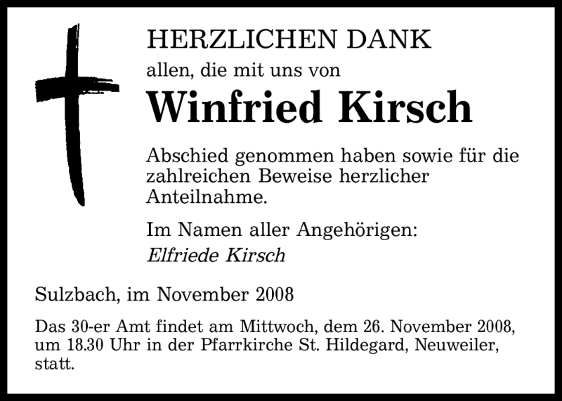 Traueranzeigen Von Winfried Kirsch Saarbruecker Zeitung Trauer De