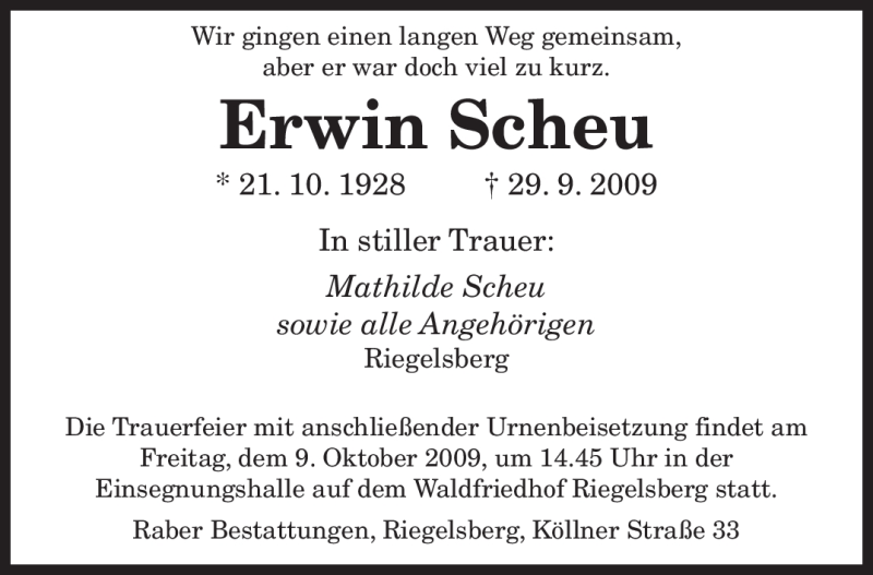 Traueranzeigen Von Erwin Scheu Saarbruecker Zeitung Trauer De