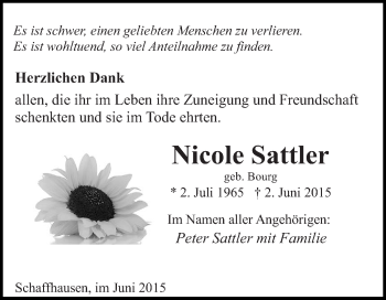 Traueranzeige von Nicole Sattler von saarbruecker_zeitung