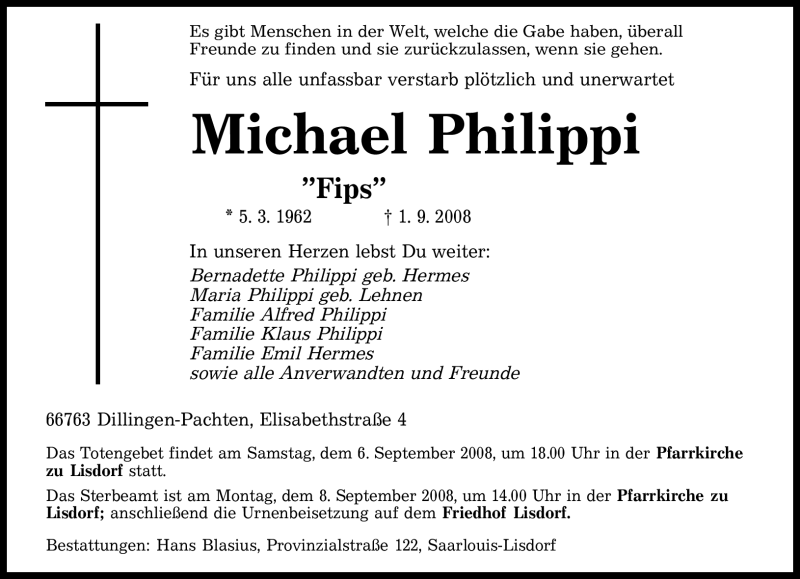 Traueranzeigen Von Michael Philippi Saarbruecker Zeitung Trauer De