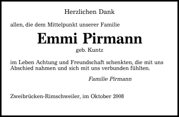 Traueranzeigen Von Emmi Pirmann Saarbruecker Zeitung Trauer De