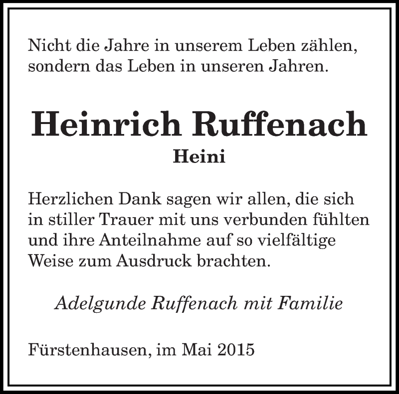  Traueranzeige für Heinrich Ruffenach vom 09.05.2015 aus saarbruecker_zeitung