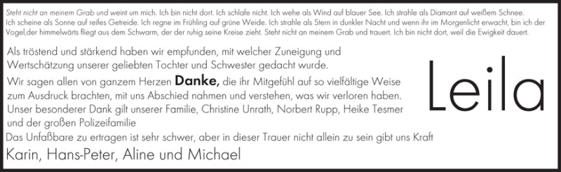  Traueranzeige für Leila Groß vom 13.12.2012 aus Saarbrücker Zeitung