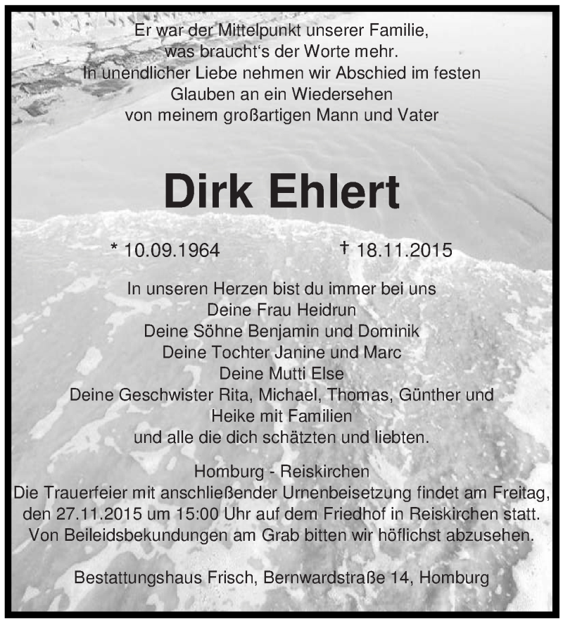  Traueranzeige für Dirk Ehlert vom 24.11.2015 aus saarbruecker_zeitung