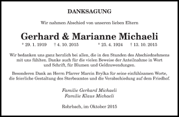Traueranzeige von Gerhard und Marianne Michaeli von saarbruecker_zeitung