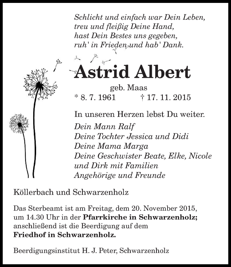  Traueranzeige für Astrid Albert vom 19.11.2015 aus saarbruecker_zeitung