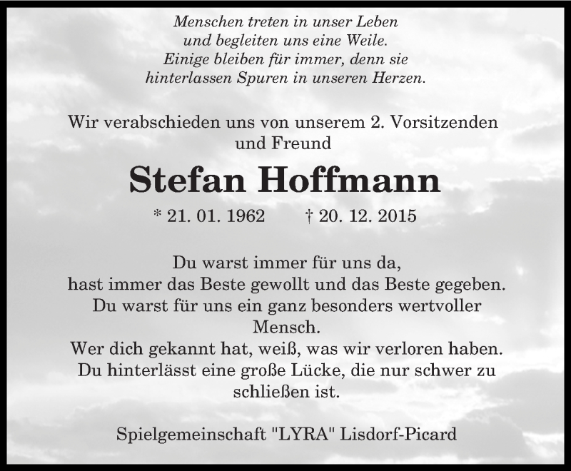  Traueranzeige für Stefan Hoffmann vom 22.12.2015 aus saarbruecker_zeitung