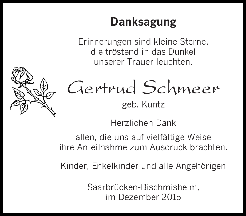  Traueranzeige für gertrud Schmeer vom 05.12.2015 aus saarbruecker_zeitung