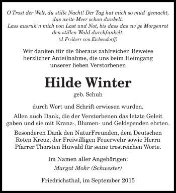 Traueranzeige von Hilde Winter von saarbruecker_zeitung