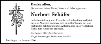Traueranzeige von Norbert Schäfer von saarbruecker_zeitung