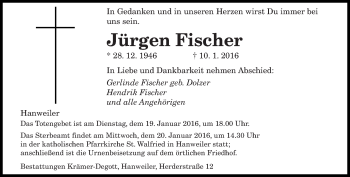 Traueranzeige von Jürgen Fischer von saarbruecker_zeitung