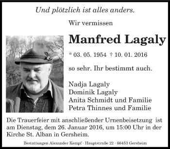 Traueranzeige von Manfred Lagaly von saarbruecker_zeitung