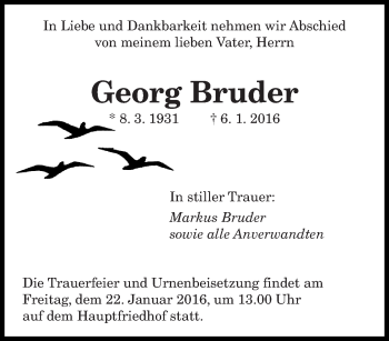 Traueranzeige von Georg Bruder von saarbruecker_zeitung