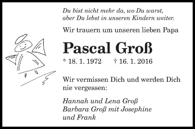  Traueranzeige für Pascal Groß vom 21.01.2016 aus saarbruecker_zeitung