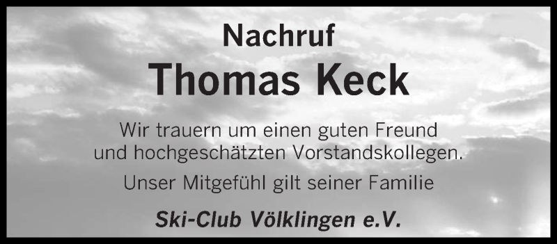  Traueranzeige für Thomas Keck vom 19.10.2016 aus saarbruecker_zeitung