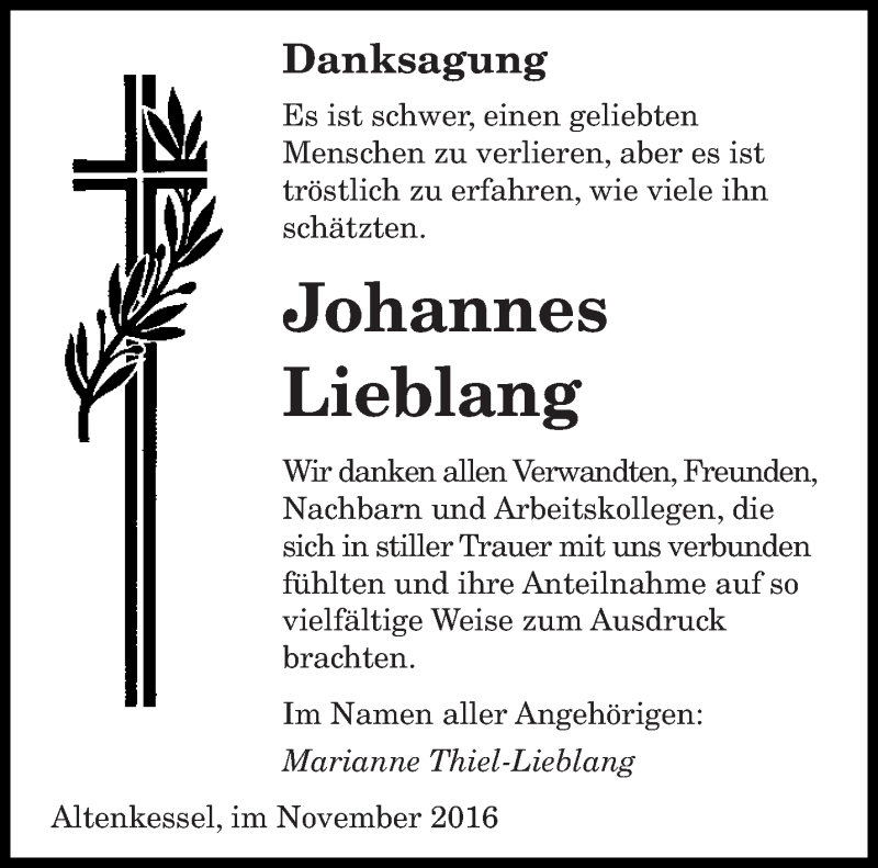  Traueranzeige für Johannes Lieblang vom 05.11.2016 aus saarbruecker_zeitung