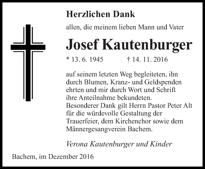  Traueranzeige für Josef Kautenburger vom 03.12.2016 aus saarbruecker_zeitung